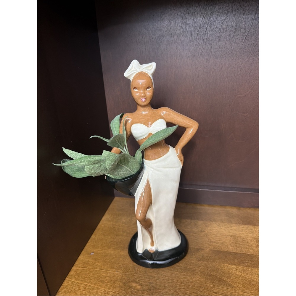 Vintage Hedi Schoop Josephine Baker Statue Planter White Dress Exquisite